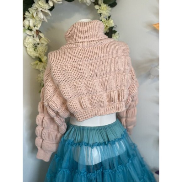 Bubble Gum Pink Turtleneck Cropped Chunky Puffy Sweater Small Medium Trendy EUC - Picture 5 of 16